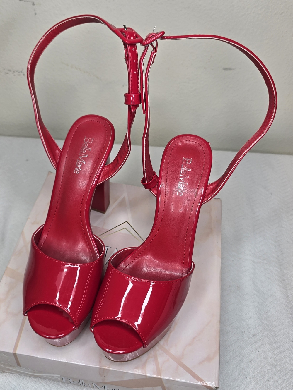 Bella Marie Red Patent Platform Heels – Women's Size 10